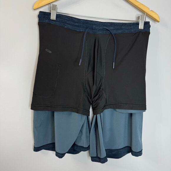 Lululemon Pace Breaker Short 9" Lined Heather Allover Iron Blue True Navy Mens L - Picture 8 of 8
